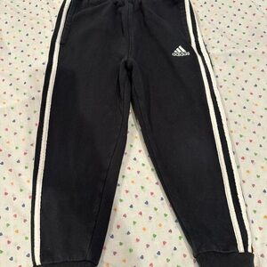 Adidas Kids Black Fleece Joggers with White Stripes